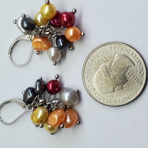 Multi Color Pearl Cluster Sterling Silver Earrings - Picture 4 of 5